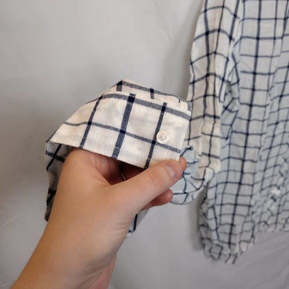 Kenneth Cole Reaction Plaid Button Down White/Blue/Navy Shirt Size Small - Picture 6 of 16